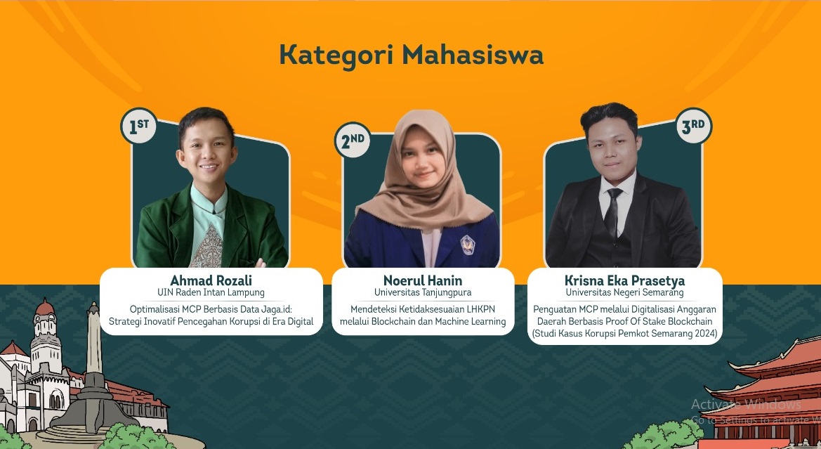 Ahmad Rozali Mahasiswa UIN Raden Intan Lampung Raih Juara 1 Lomba Karya Tulis Ilmiah Festival Pena Antikorupsi 2024