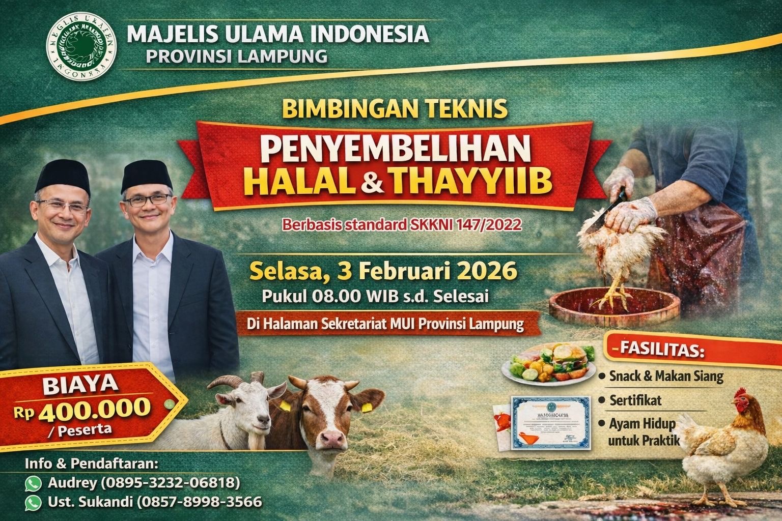 MUI Lampung Bakal Gelar Bimtek Penyembelihan Halal dan Thayyib, Ikut Yuk!